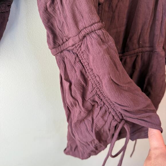 Urban Outfitters Women's 3/4 Sleeve Romper Ruched Side Brown Size Medium - Picture 7 of 8